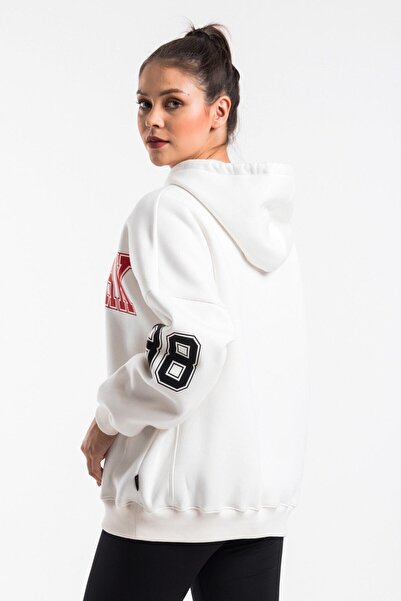 CC STORE Women's Ecru Color Print Detailed Oversize Sweatshirt