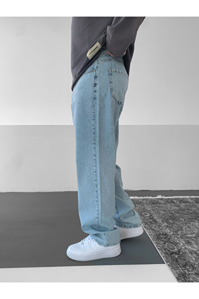 NO1 KONSEPT Μπλε φαρδύ τζιν παντελόνι με χαλαρή εφαρμογή