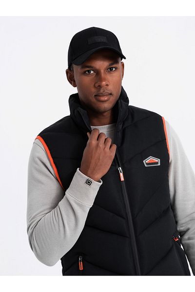 OMBRE Gesteppte ärmellose Herrenjacke mit Neon-Akzenten - schwarz V4 OM-JAVJ-0210 S/M
