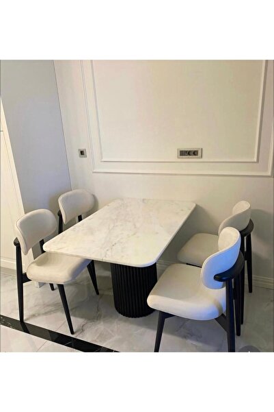 Home Yemek Masası Mermer Altı Ahşap