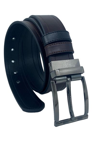 S.S SÜZER DERİ Brown / Black Double Sided Faux Leather 4 cm Unisex Sports Belt