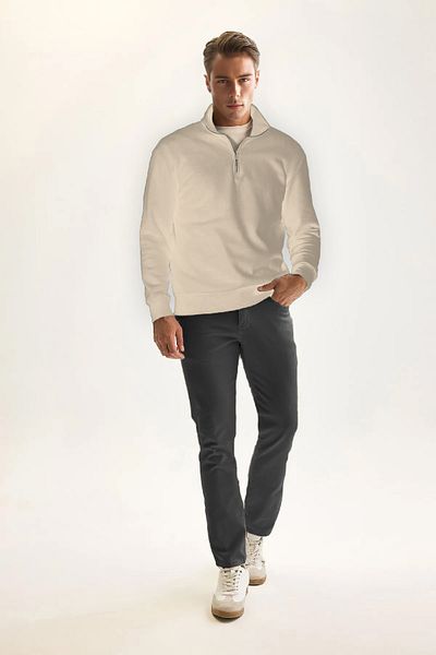 CC STORE Men's Cream 3 Thread Cotton Raised Fleece Inside Regular Fit Stand Collar Zippered Thick Sweatshirt