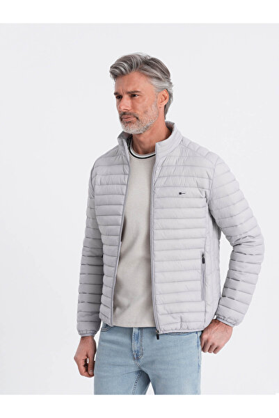 OMBRE Men's satin-finish bomber jacket with contrasting ribbed cuffs - black V1 OM-JALP-22FW-007 XL