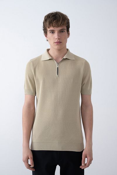 İLKCET MODA Μπλουζάκι Basic Knitwear με γιακά με φερμουάρ