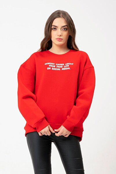 CC STORE Φούτερ Life Oversize Red Crew Neck