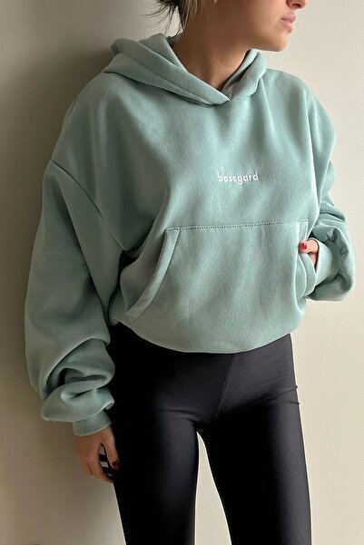 CC STORE Γυναικείο φούτερ με πράσινη ράστερ Oversize Basic Hooded Pocket Detail