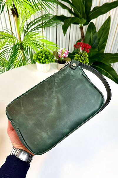 CüzCan Rewoler Antik Зелена Сумка з Подвійною Застібкою з Натуральної Шкіри
