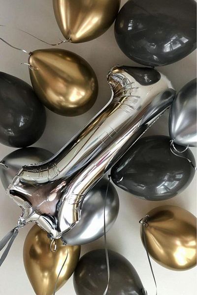 BeySüS 1 Year Old Gold Silver Black Balloon Set