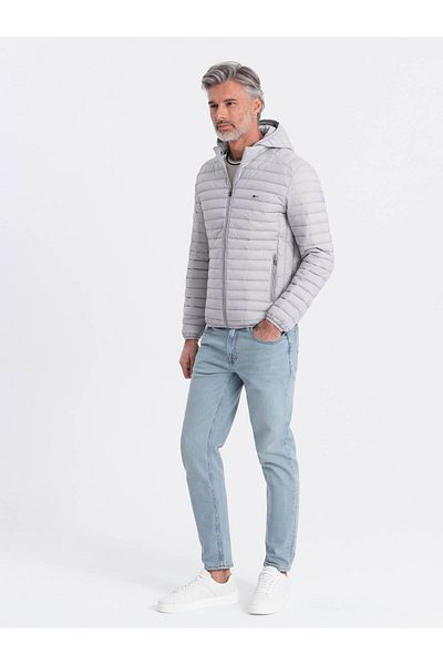 OMBRE Pánská saténová bunda bomber s kontrastními žebrovanými manžetami - černá V1 OM-JALP-22FW-007 XL