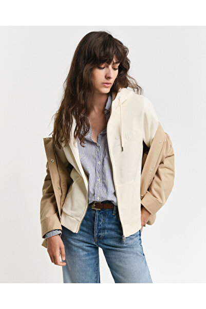 Gant Kadın Krem Regular Fit Fermuarlı Logolu Sweatshirt