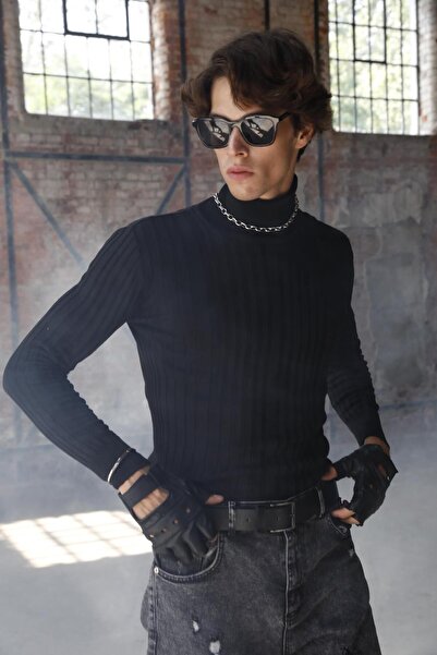 Cekmon Men'sSlimFit Knitwear Turtleneck Sweater - Ribbed and Lycra, Solid Color