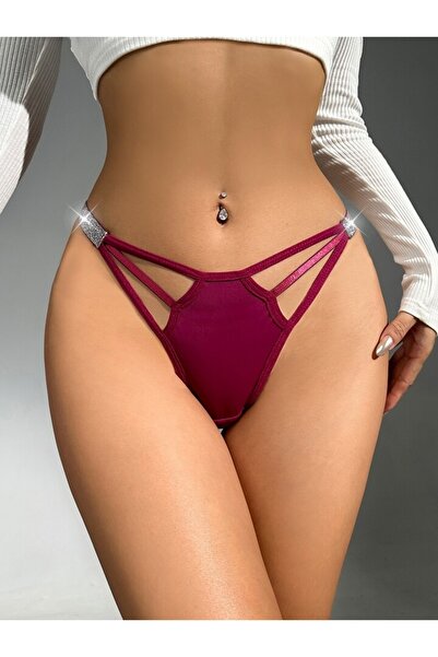 byen Hayat Bazenrmızı Renkli Dünya Pırıltılı Taşlı Arkası Ve Özel Bölgesi Açık Fantazi Tanga Sıra Sende