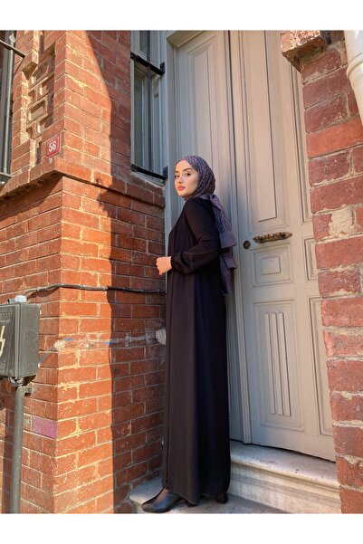 JALİA Black Piping Detailed Handle Elastic Comfortable Fit Thin Woven Zippered Ferace