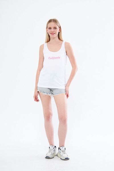 Moda Işık Thick Strap White Sports Tank Top - California Printed
