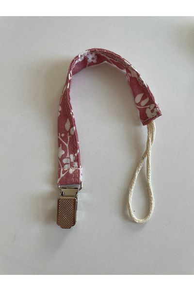 runbaby Run Baby Pink Flower Patterned Muslin Pacifier Strap