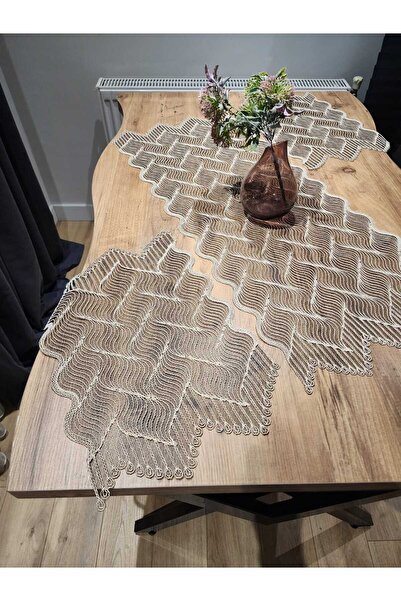 Tekstilife EV TEKSTİL çeyiz YATAK ODASI SETİ 3 LÜ SET DOĞAL KORDENE  RUNNER 95X40 PEÇETE 47X32