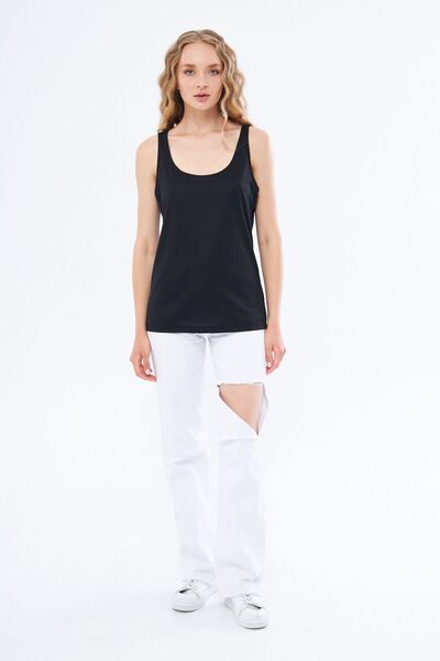 Moda Işık Kobe Printed Black Thick Strap Sports Tank Top