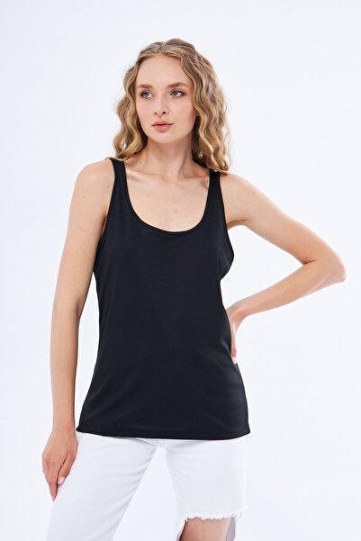 Moda Işık Kobe Printed Black Thick Strap Sports Tank Top