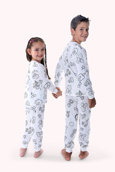 MODA Can Be Painted with Custom Paint Pen Girl/Boy Long Sleeve Pajamas Set