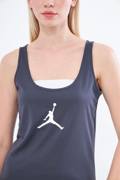 Moda Işık Athlete's Tank Top with Thick Straps, Jordon Printed, Anthracite Color