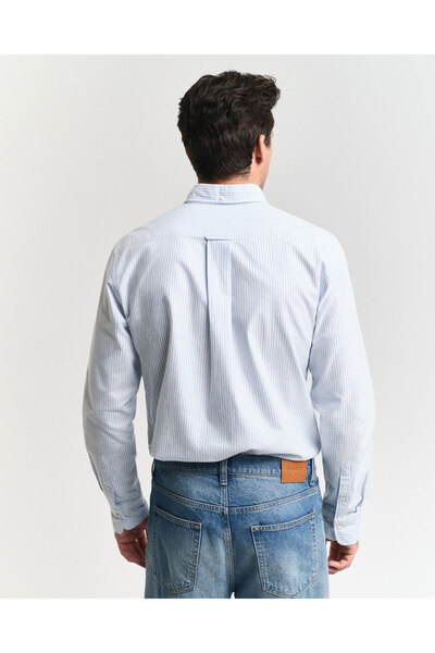 Gant Erkek Mavi Regular Fit Düğmeli Yaka Çizgili Oxford Gömlek