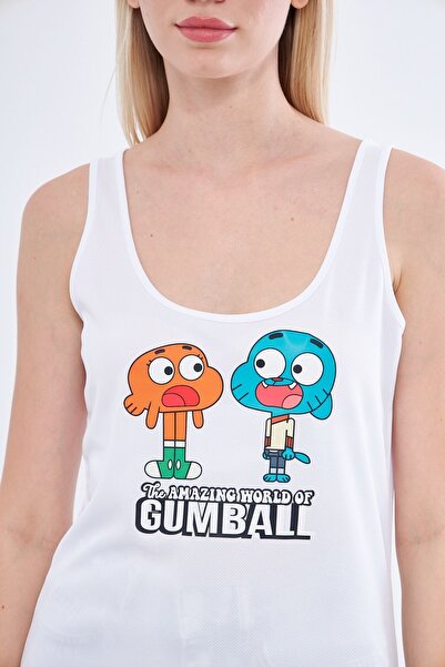 Moda Işık White Gumbal Printed Thick Strap Sports Tank Top