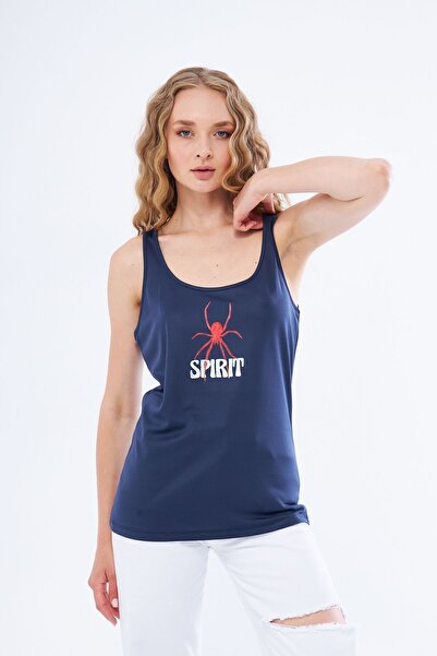 Moda Işık Αθλητικό μπλουζάκι με χοντρό λουράκι Navy Blue Color Spirite με τύπωμα