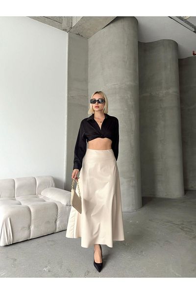 Jeevee Maxi Length Bell Leather Skirt