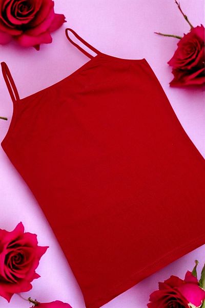 Gizli Butik Red Women's Undershirt - Cotton, Rope Strap and Lycra