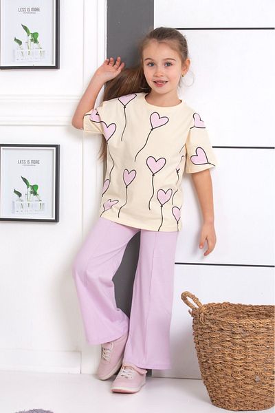 tunays shopping Spanish Leg Leggings Pants Heart Printed Oversize Tshirt Girls' Bottom Top Set