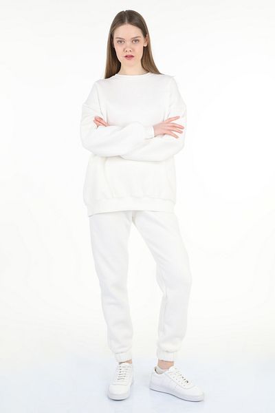 le mardi Σετ γυναικεία φόρμα εκρού Oversize Crew Neck Hooded 3 Thread