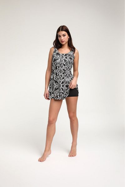 My-o Black-White Women's Dress Swimsuit with Shorts - 38-52