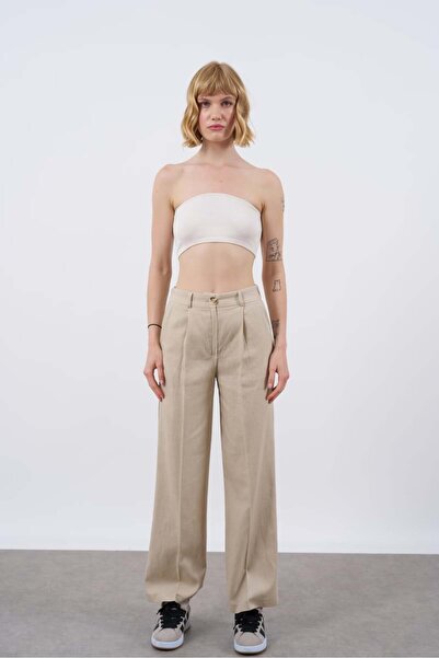 Askı Nişantaşı Elastic Waist Linen Trousers