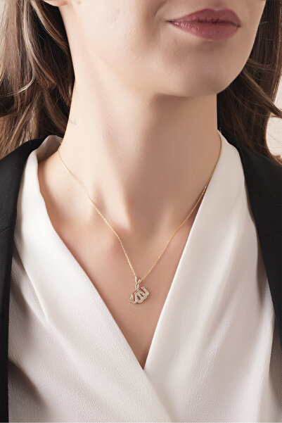 SUNSHINE 925 Ayar Gümüş,Zirkon Taşlı Gold Kaplamalı,Allah Yazılı Semazen Kolye