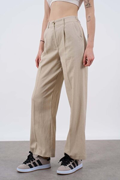 Askı Nişantaşı Elastic Waist Linen Trousers
