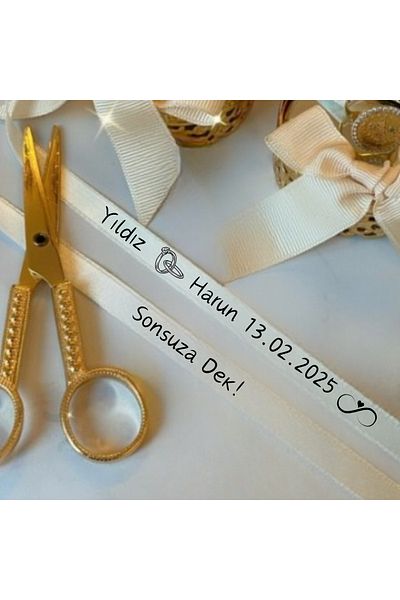 Lion Baskı ve Organizasyon Satin Engagement Ribbon - Solitaire Ring and Wedding Ring Printed