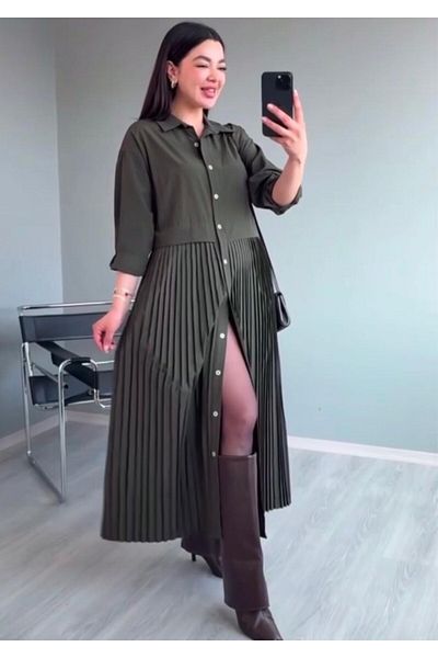 Hotfashion Women's Khaki Pleated Dress