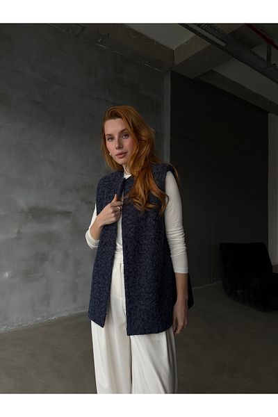 Zey Studio Women's Navy Blue Crew Neck Stamp Vest
