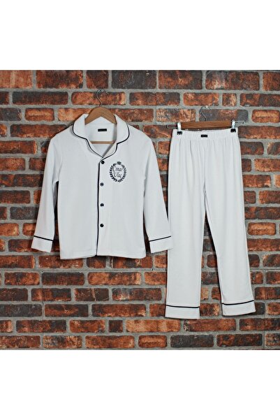 ADEREN KİDS KIŞLIK SÜNNET PİJAMASI PAMUK İSİM BASKILI BEYAZ LACİVERT