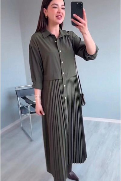Hotfashion Women's Khaki Pleated Dress