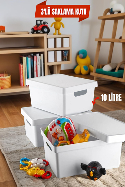 Open Home Concept 10 Lt. White Lid Toy Box - 3 Pieces