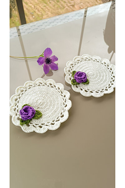 DelinaFrida Takı Hediye El Örgüsü Gül Model Bardak Altlığı, Sunum Peçetesi 2'...