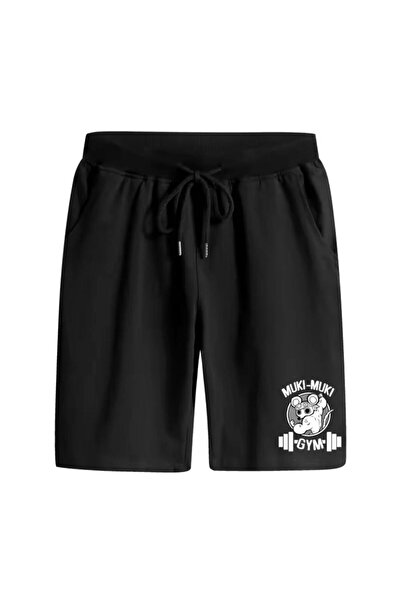 caddekombin شورت رجالي من Mukı Mukı منقوش بجيب برمودا مع حبل أسود بقصة عادية