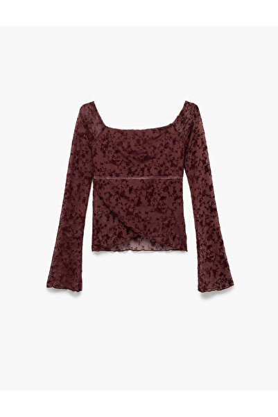 Koton X Inji - Μακρυμάνικο μπλουζάκι με ασύμμετρο λαιμόκοψη και δαντέλα