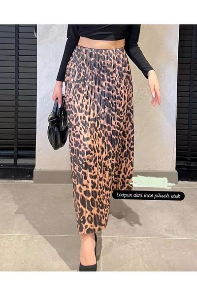 AKAL Women's Leopard Leather Look Plise Skirt