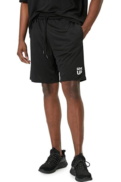 caddekombin شورت برمودا منقوش للرجال مع حبل جيب بقصة عادية باللون الأسود