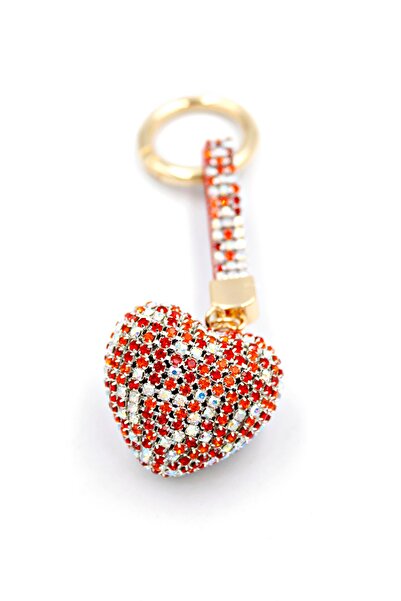 mos&more Taşlı Kalp Çanta Süsü Aksesuarı Anahtarlık, Araba Süsü,Çanta charmı