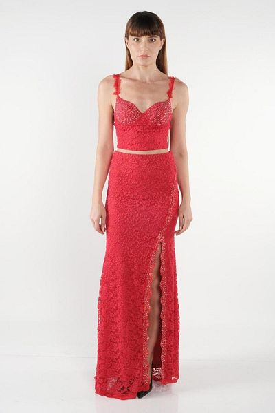 OTAKU Set rochie brodata cu piatra din dantela