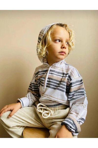 ALZEY GİYİM Eid Boy's Hooded Linen Bottom/Top Set