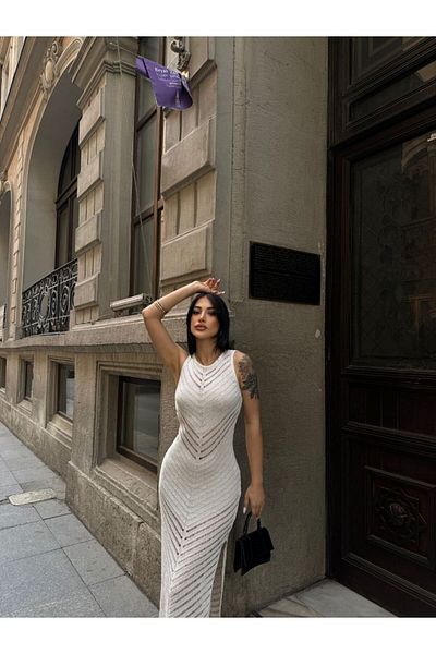 Cistern İstanbul Γυναικείο πλεκτό φόρεμα εκρού με λεπτομέρεια